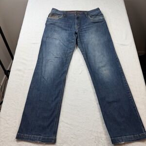 Prana Breathe Jeans Mens 32x32 Blue Good Distressed Straight Leg Denim RN124977